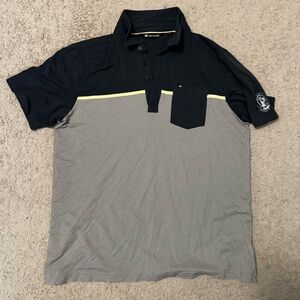 Travis Mathew Black and Gray Polo with Yellow Stripe